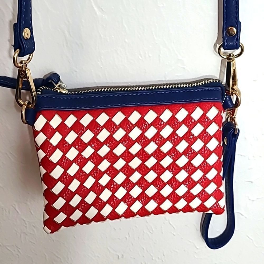 Charlie Red & White Checkered with Navy Blue Trim Crossbody or Wristlet